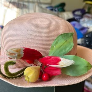 ADOLFO 11 vintage coral hat with fruit bow. This is not a new hat